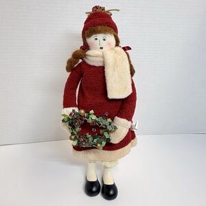 Vintage Christmas Girl With Wreath Doll Girl 13” Tall